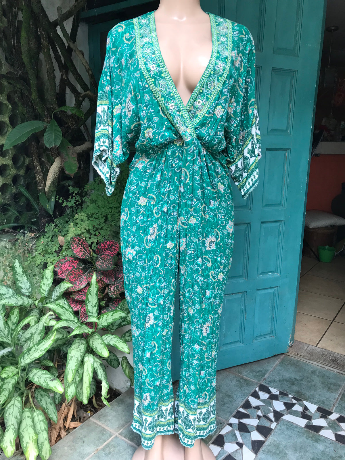Green boho jumpsuit ~~~ m