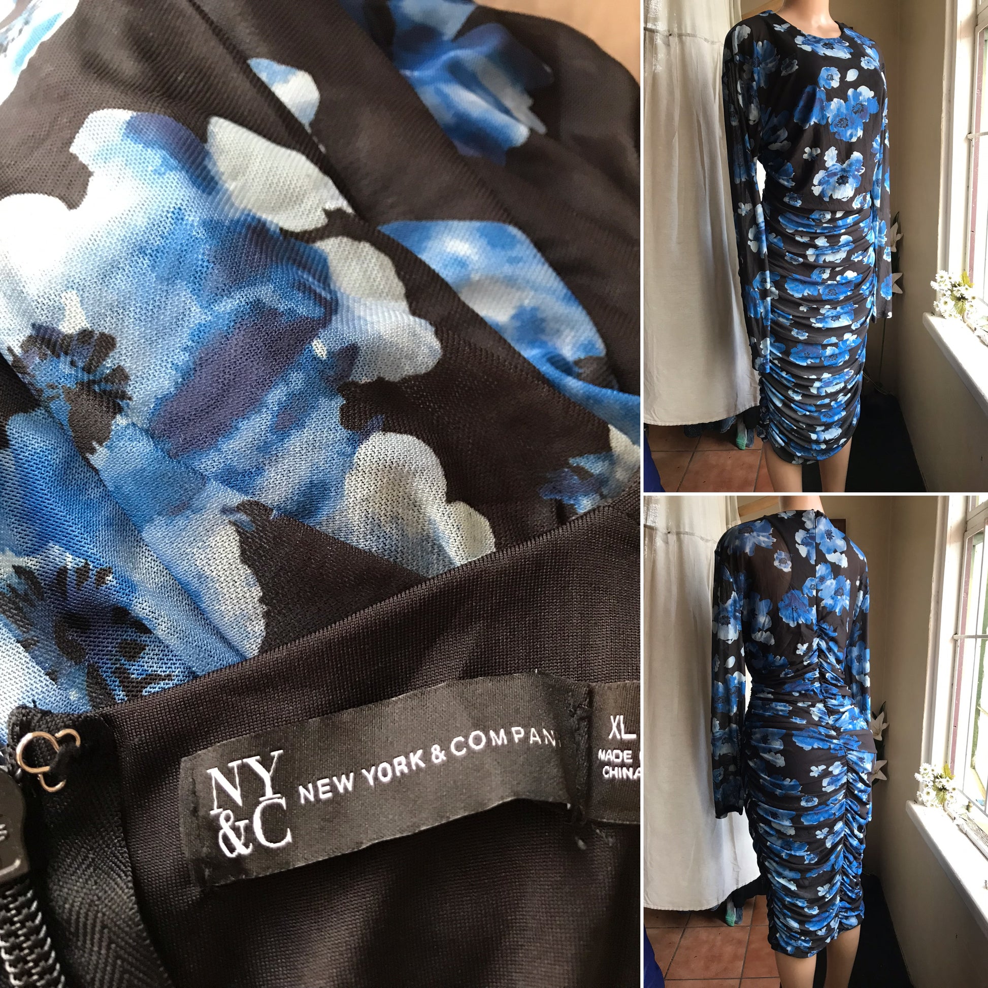 black floral ruche dress plus xl