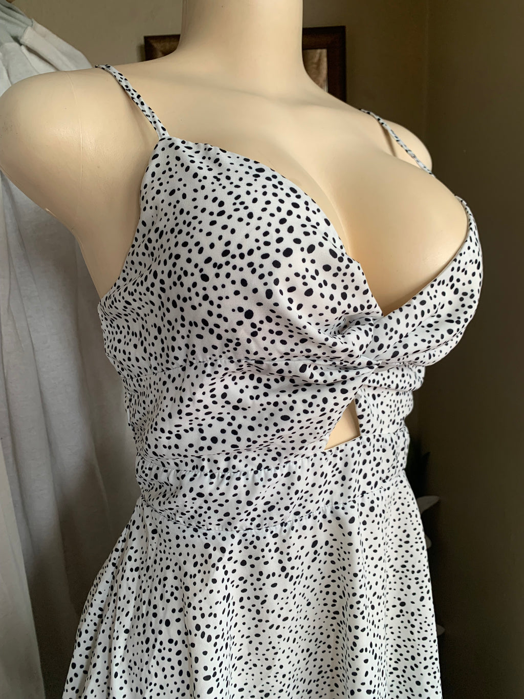 B&W Polka dot Babydoll Sun dress front knot  L
