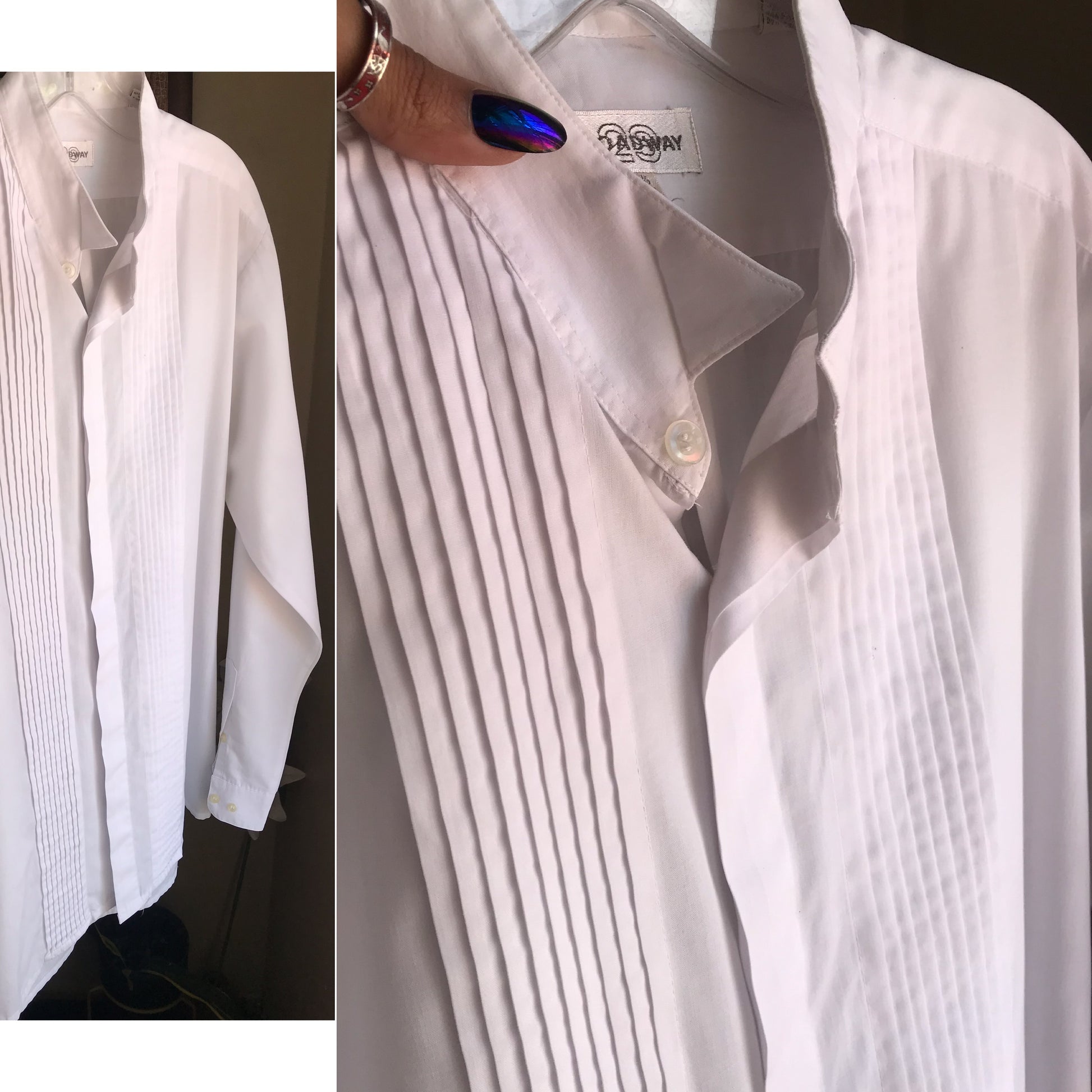 white mens fine pleat front tuxedo button shirt ... L/xl