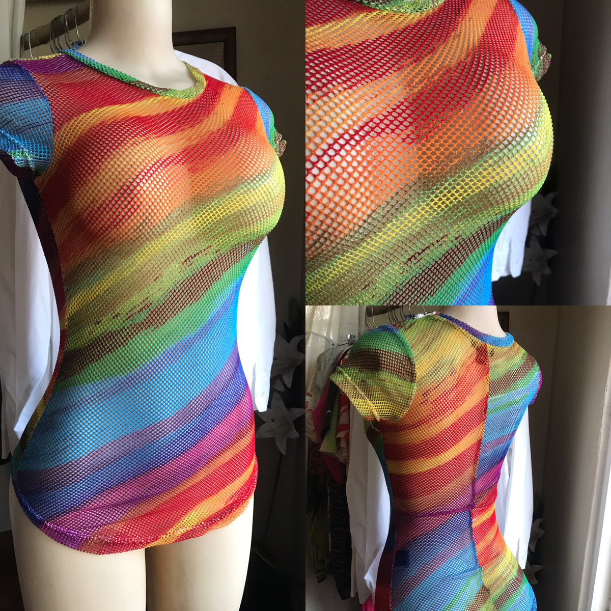 rainbow mesh stripe tee top ... s