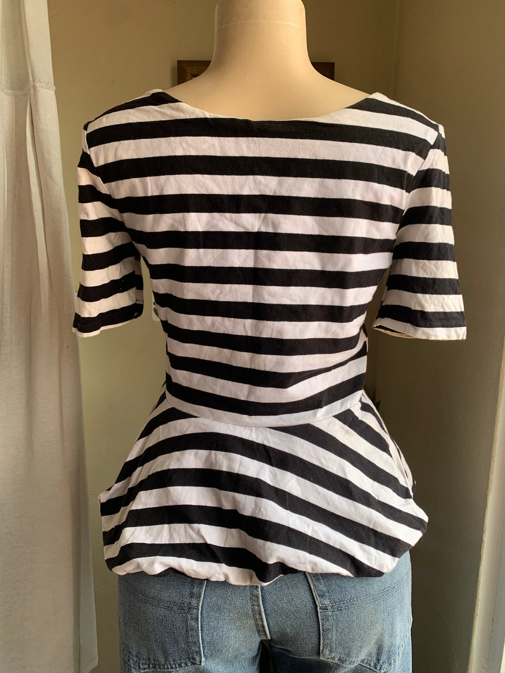 b&w stripe peplum blouse … /XL