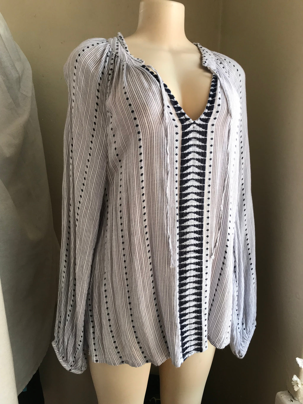organic made in india navy stripe long sleeve blouse ... /xl