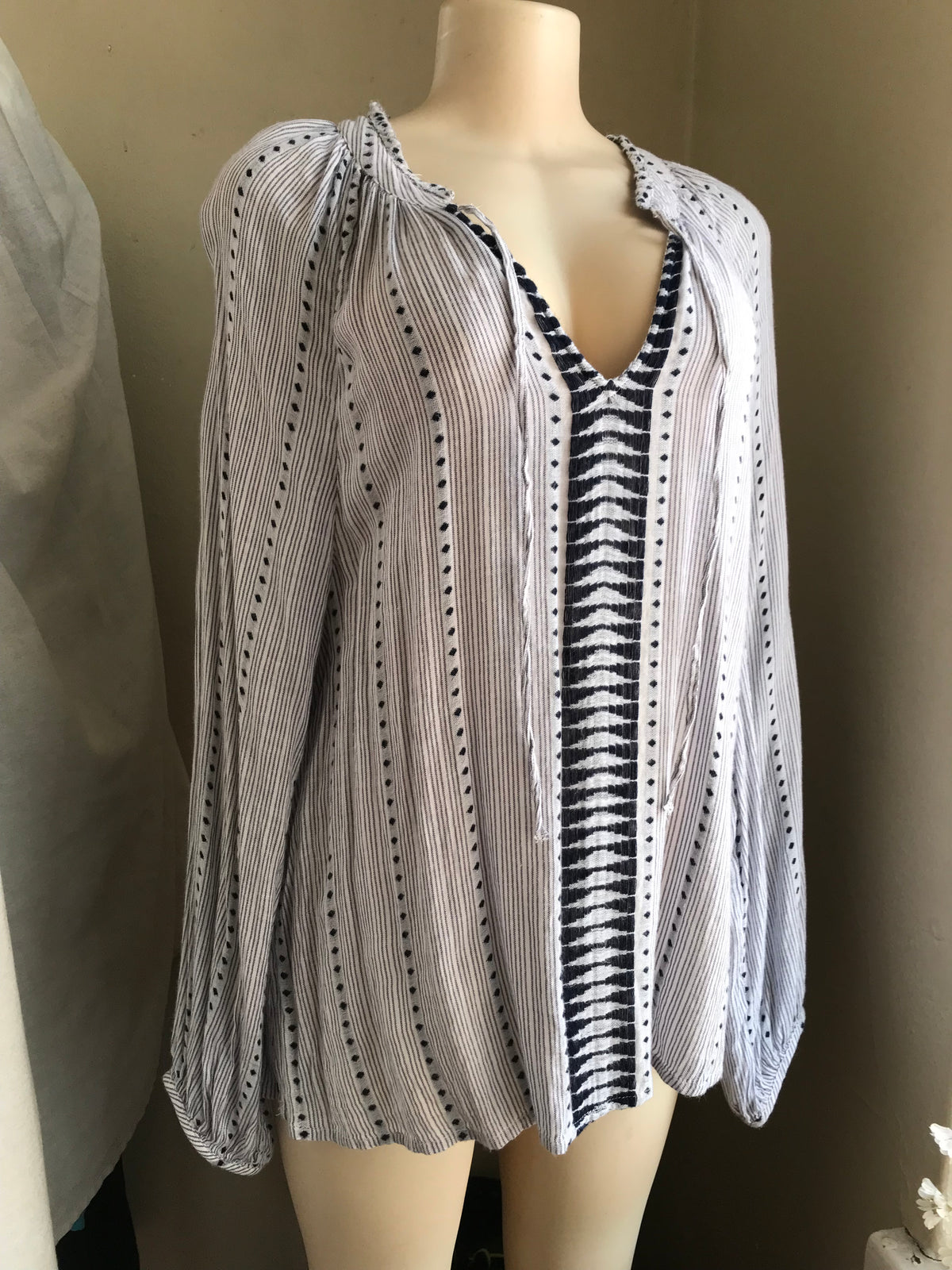 organic made in india navy stripe long sleeve blouse ... /xl