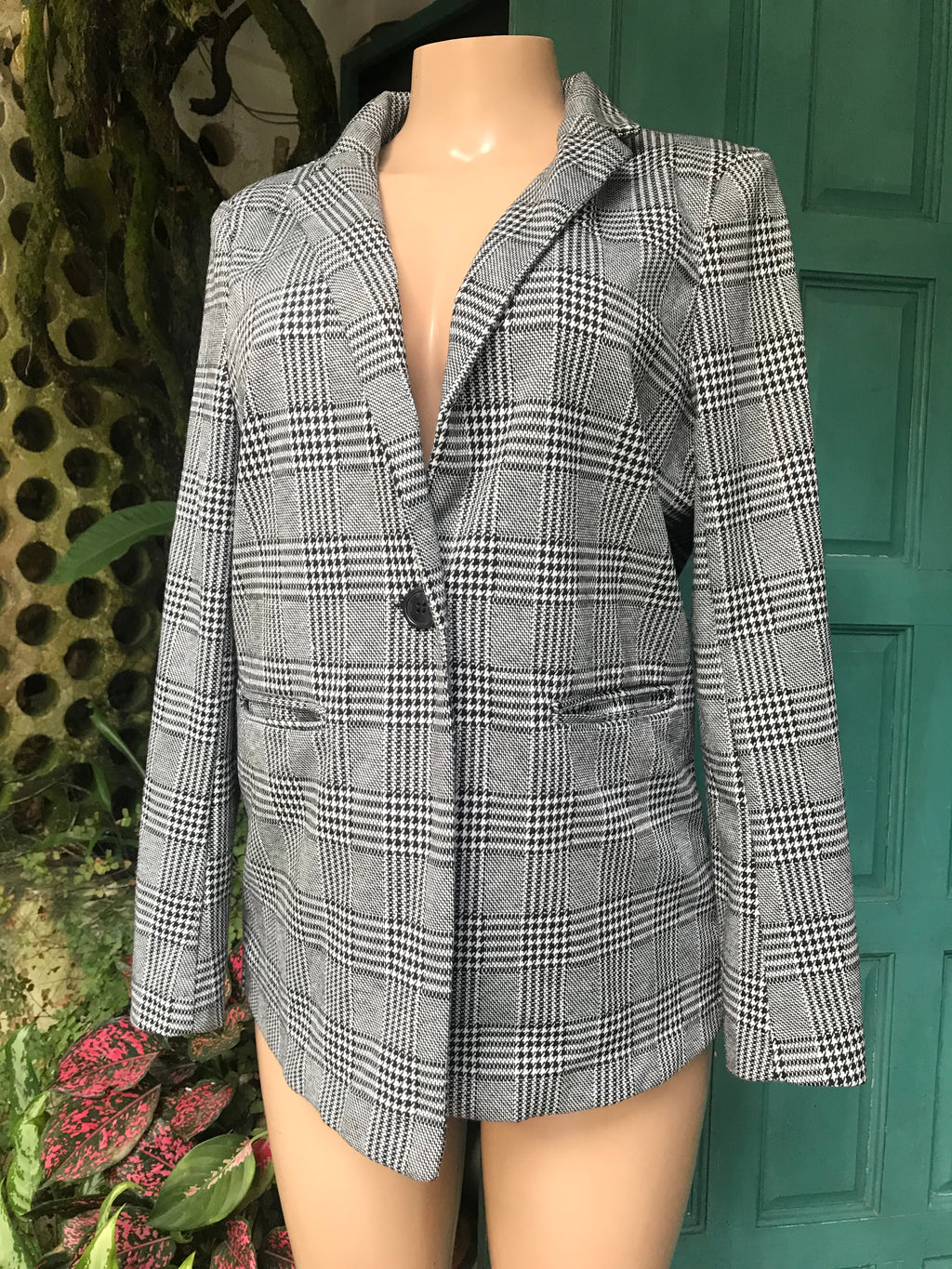 Vintage Houndstooth b&w blazer >>> M ^^^