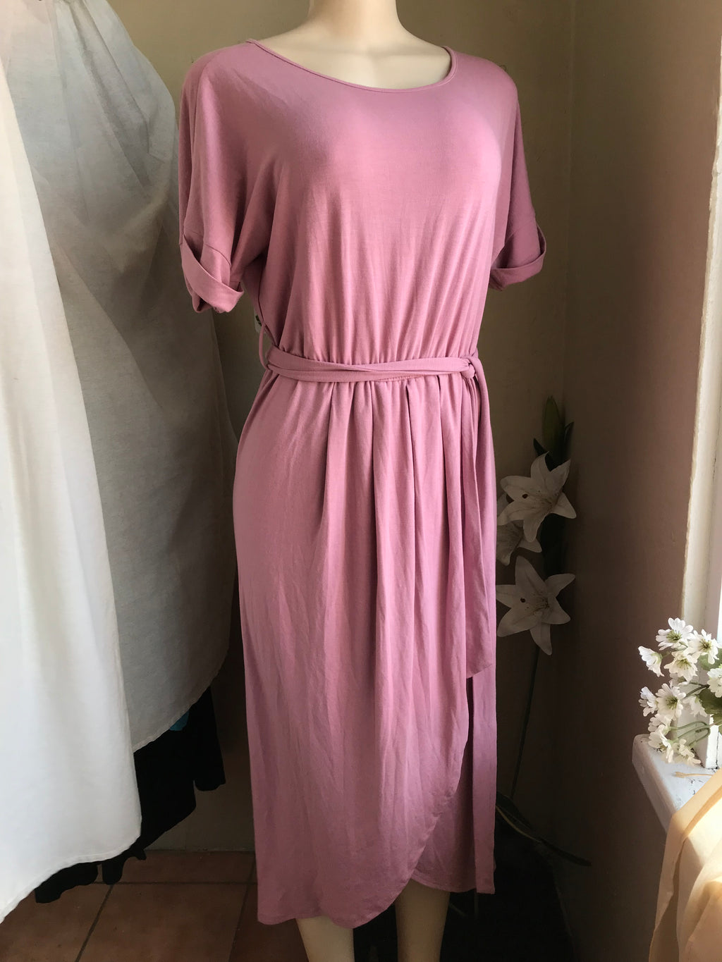 new tag blush midi dress stretchy wrap style m