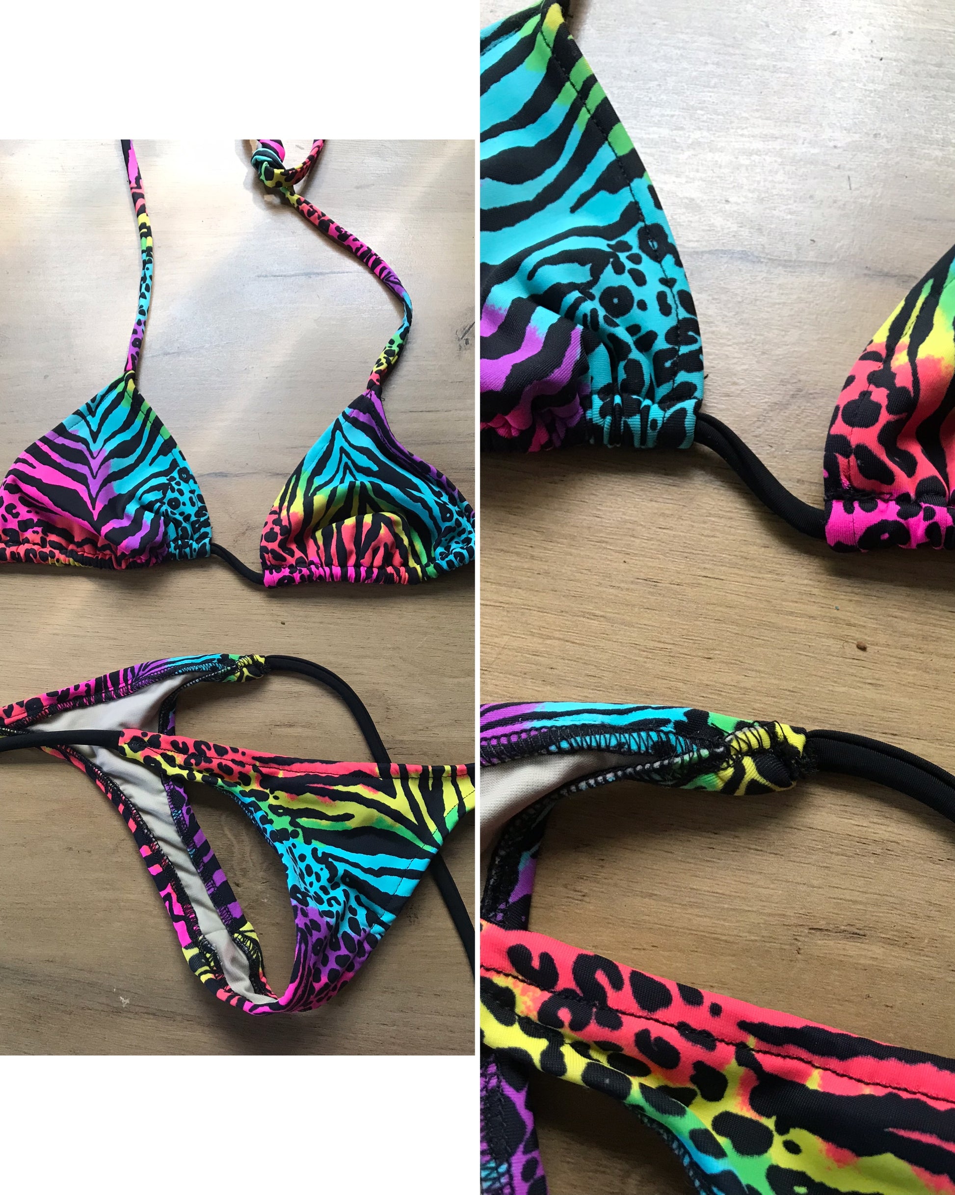 rainbow cheetah thong bikini . xs/s