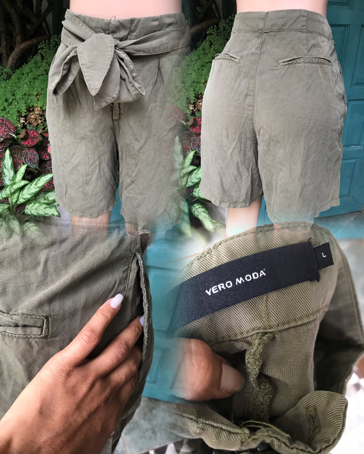 Vero Moda semi organic earth green shorts tied L