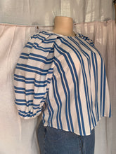 Load image into Gallery viewer, Blue striped puffed sleeve professional blouse… Mlll
