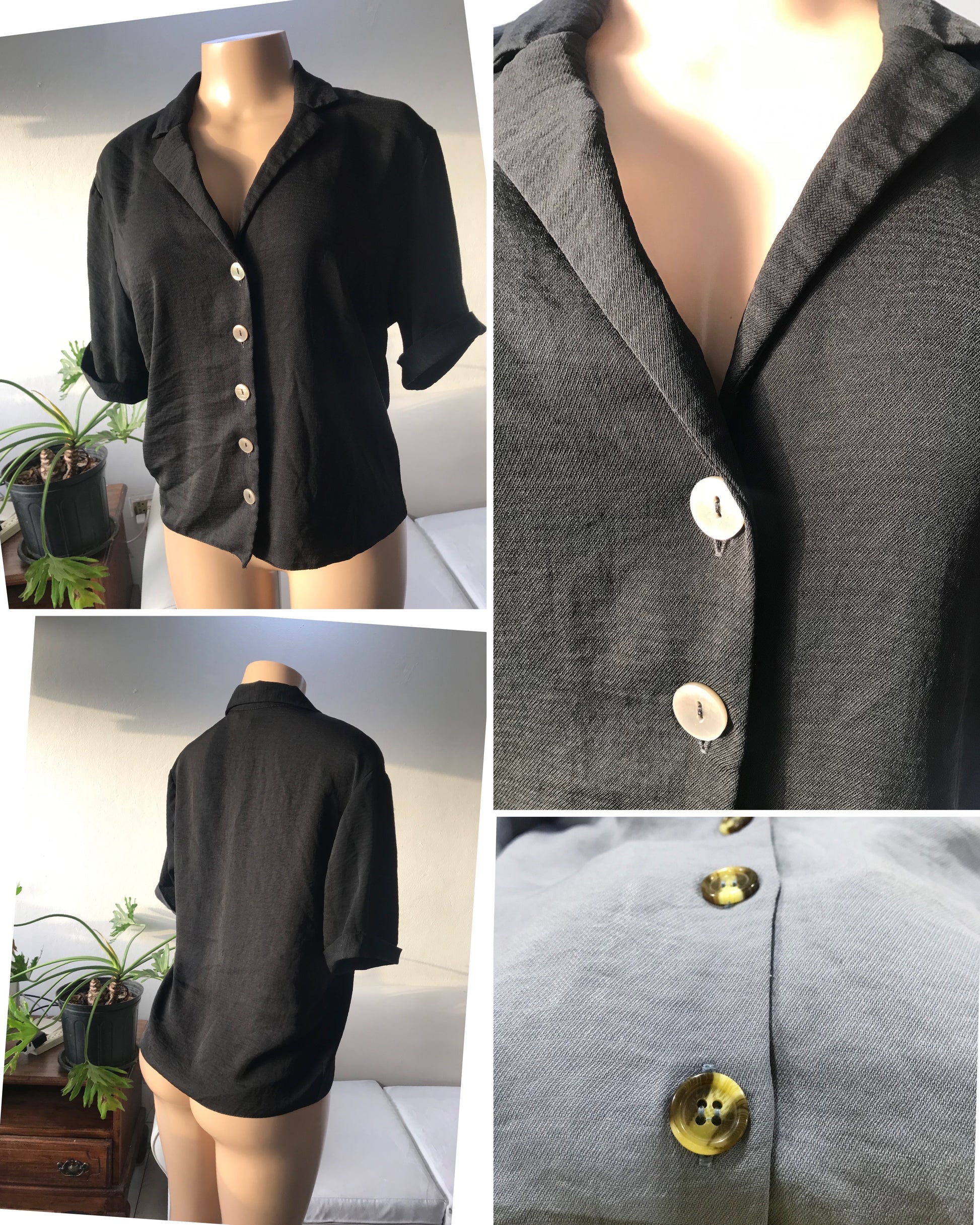 Black Button blouse cuff (blue available) • M/L