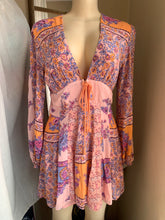 Load image into Gallery viewer, Free people floral patterned pink dress with orange tie details s (one tie missing)
