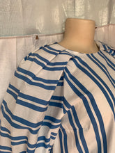 Load image into Gallery viewer, Blue striped puffed sleeve professional blouse… Mlll
