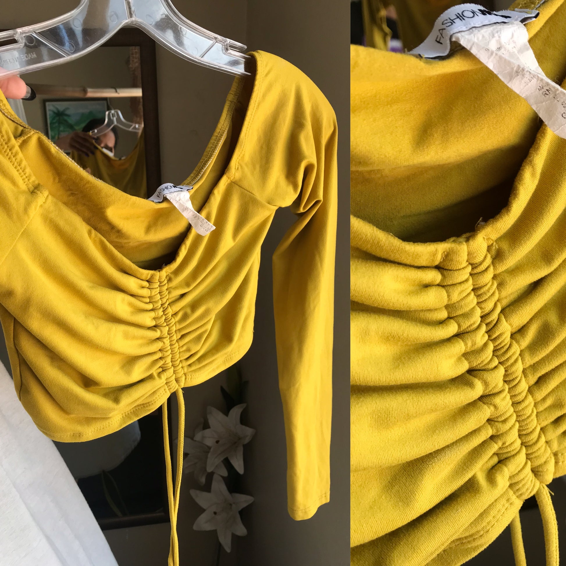 FNova mustard ruche long sleeve crop top ... s