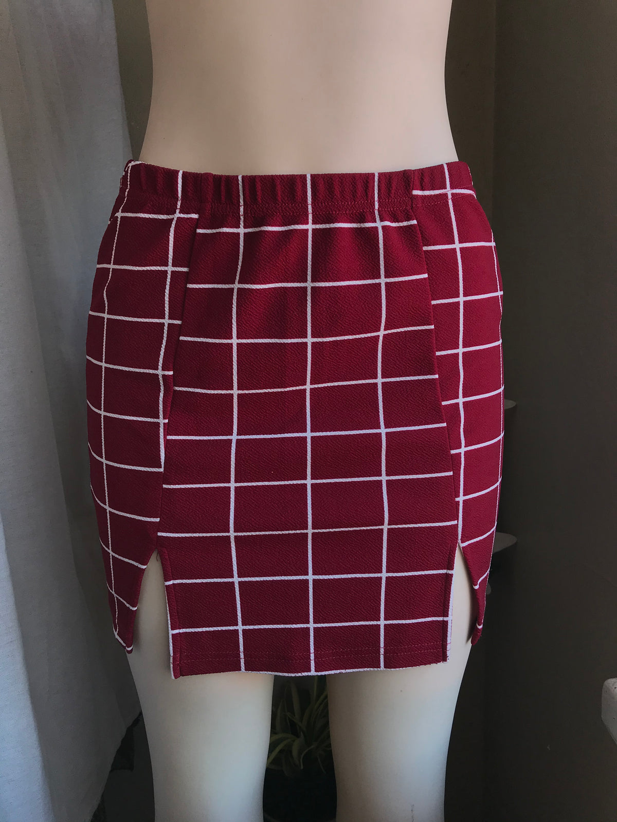 Red checkered mini skirt M