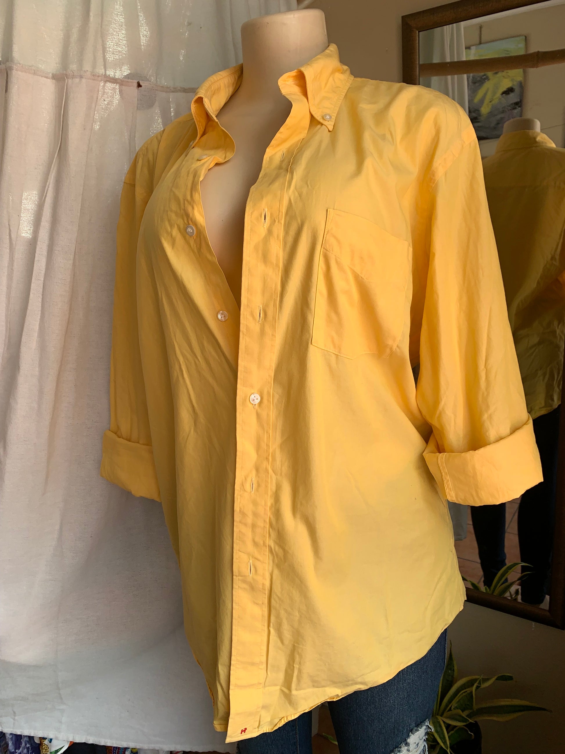 Cotton yellow button down shirt mens /XL …