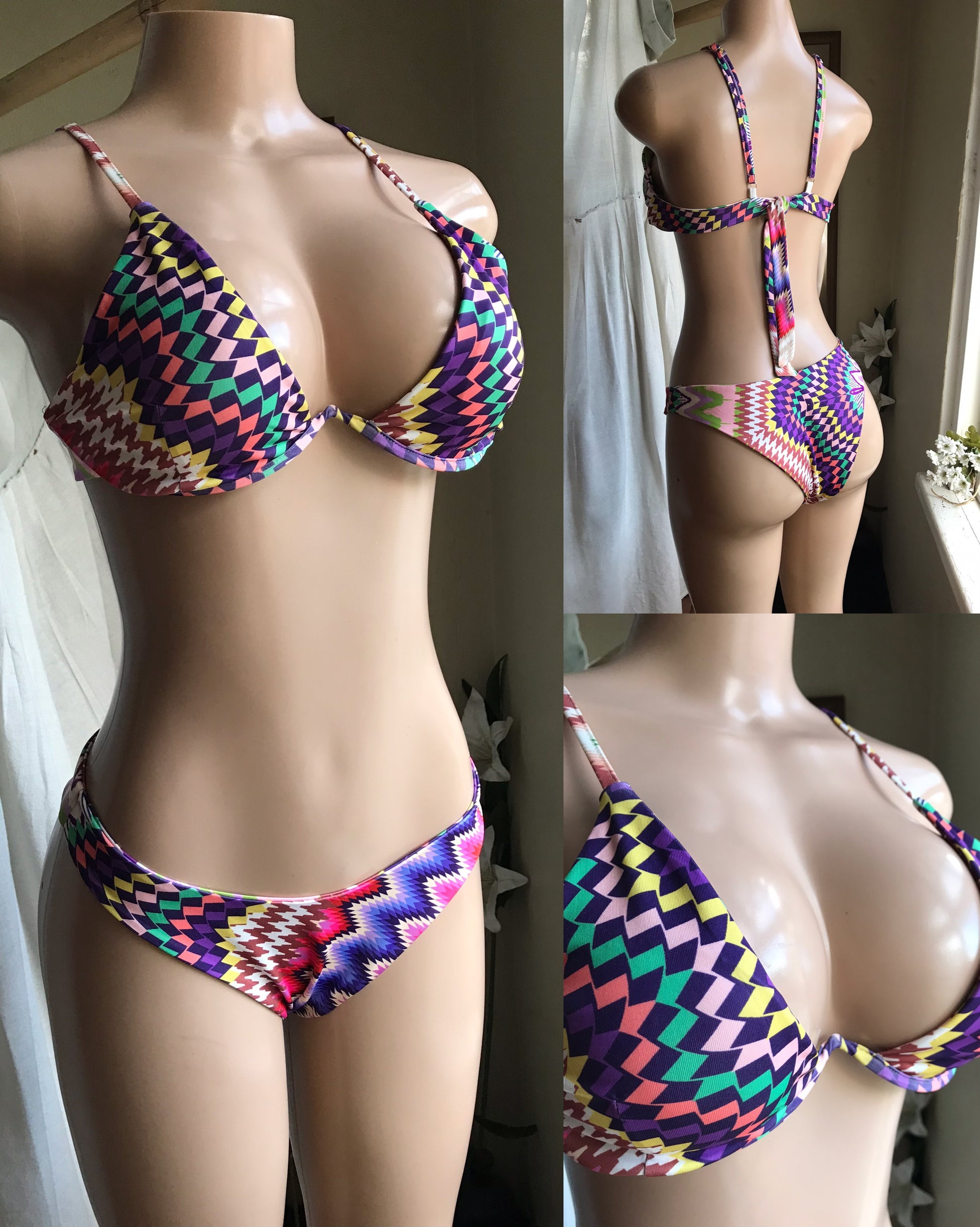 new geo print multicolour bikini with underwire . large