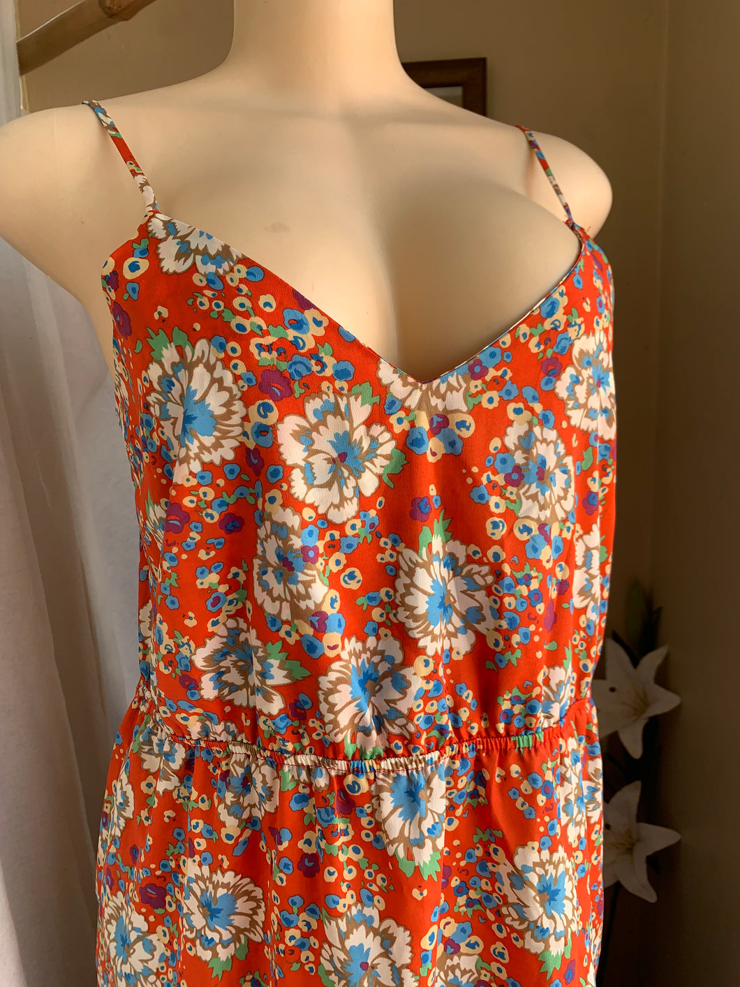 Orange floral print cami strap midi dress L