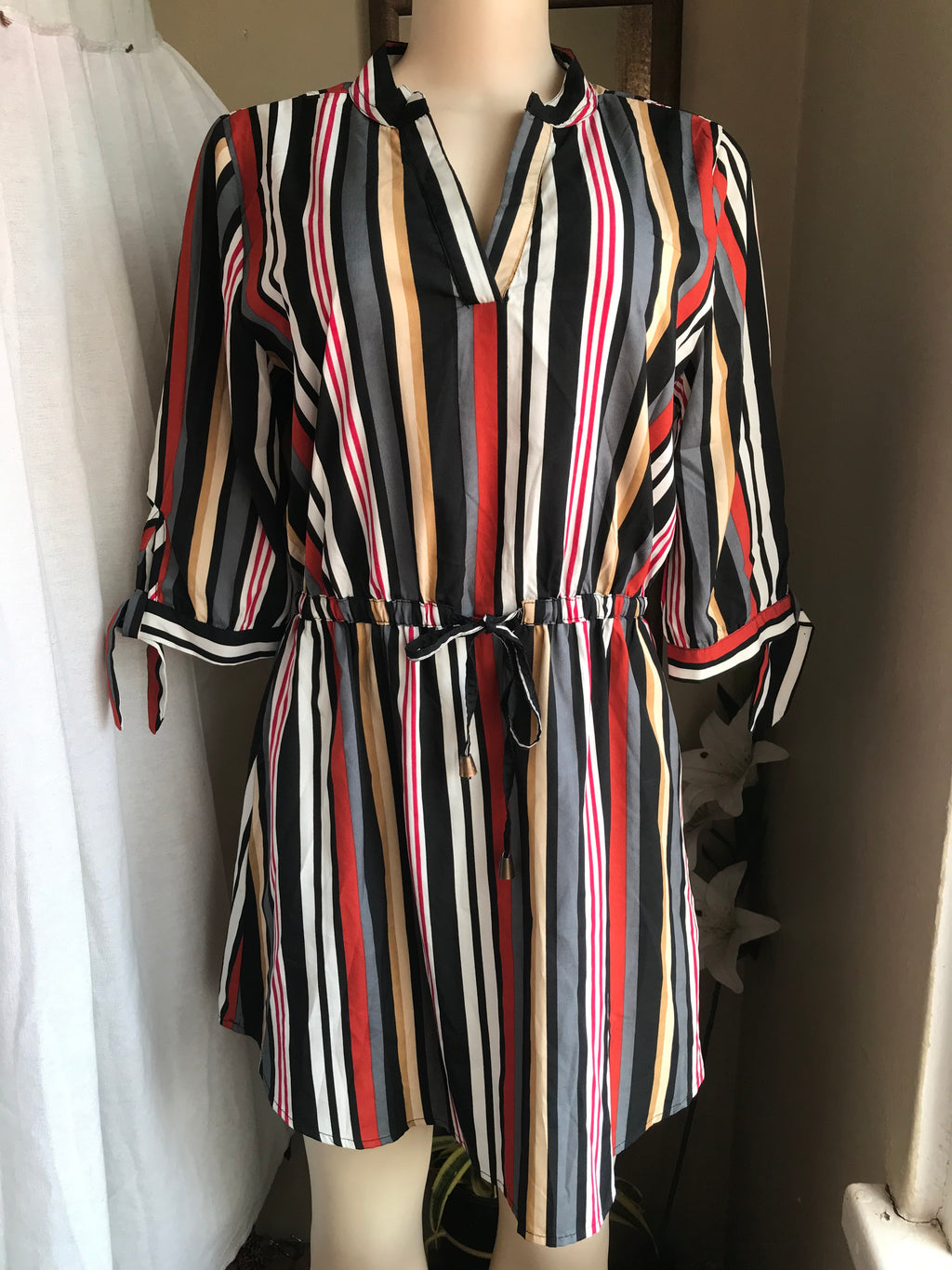 Stripe multicoloured earth tone shirt dress M-L