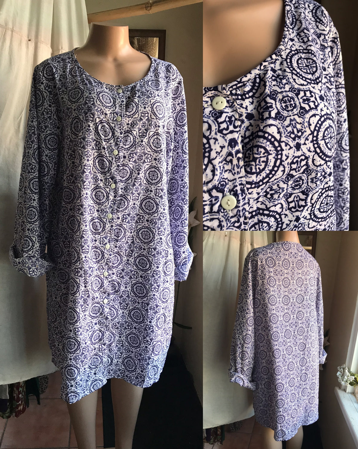 blue print shirtdress . plus /xl