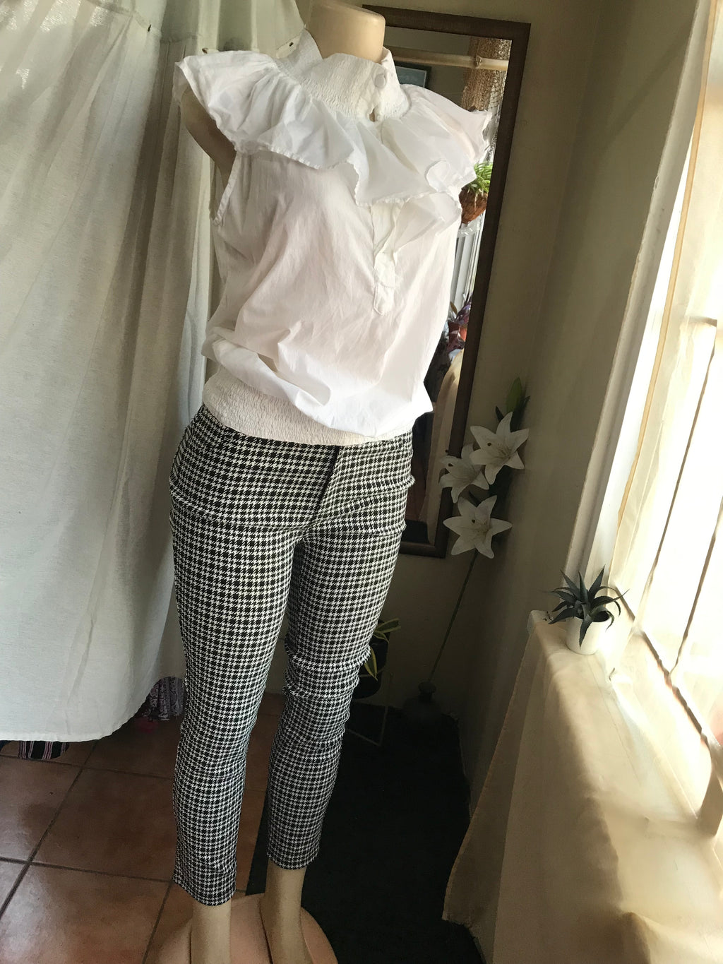 b&w houndstooth stretchy pants work / play ::: L