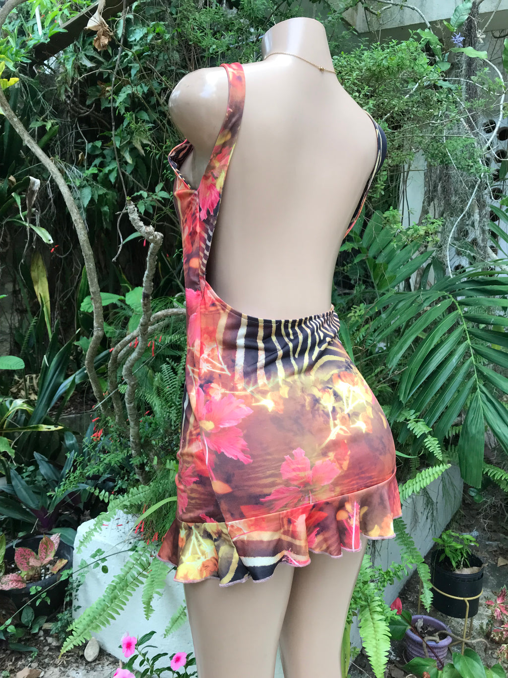 Retro Mix Print Backless Mini Dress ^^^ S to M
