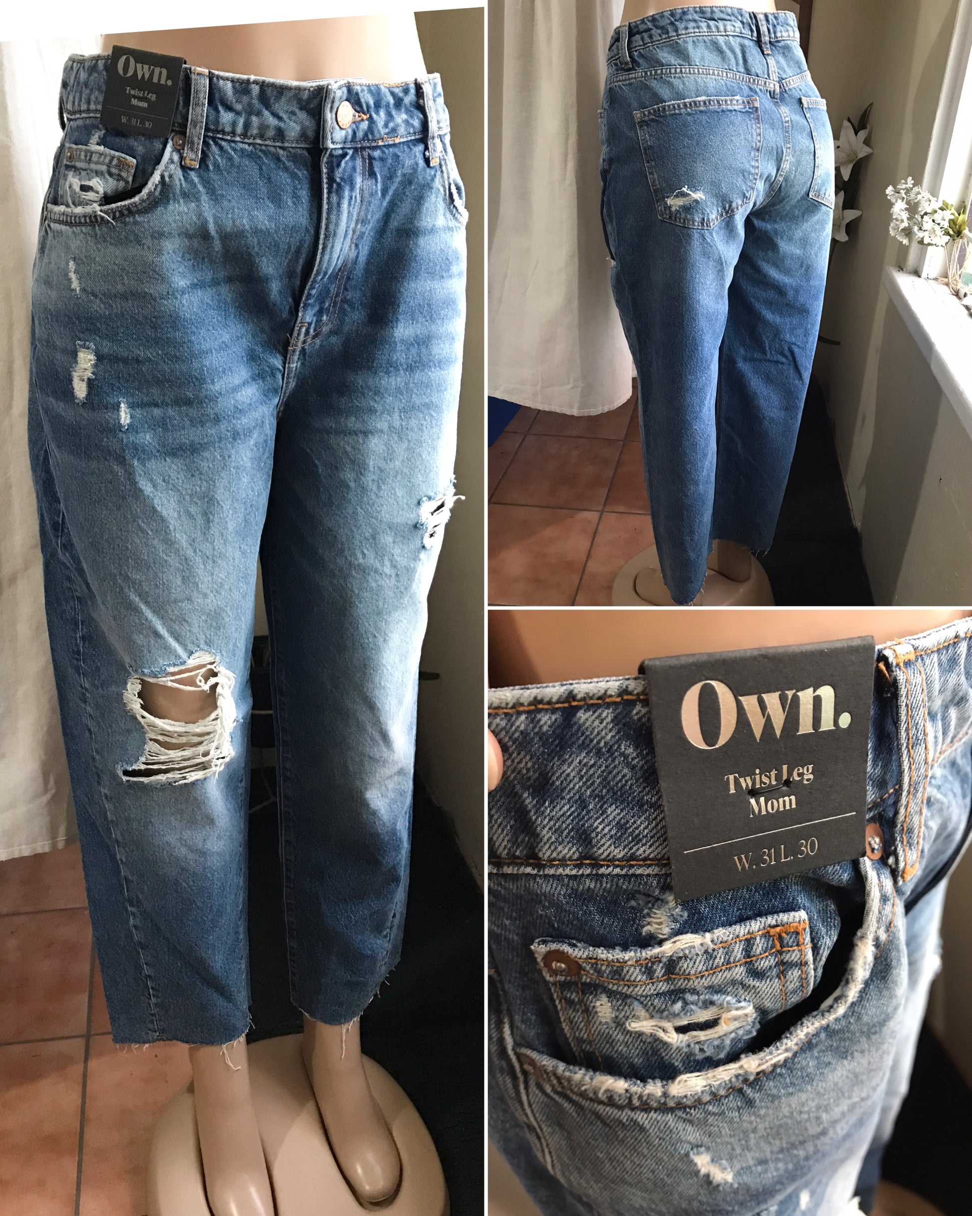 new tag distressed wide leg mom jean own ::: L