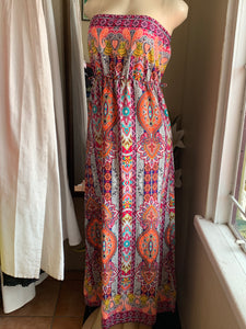 Multicolour and pattern strapless maxi dress M