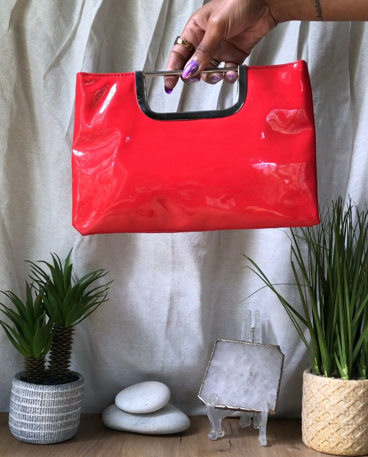 candy red and silver mini bag snap closure ***