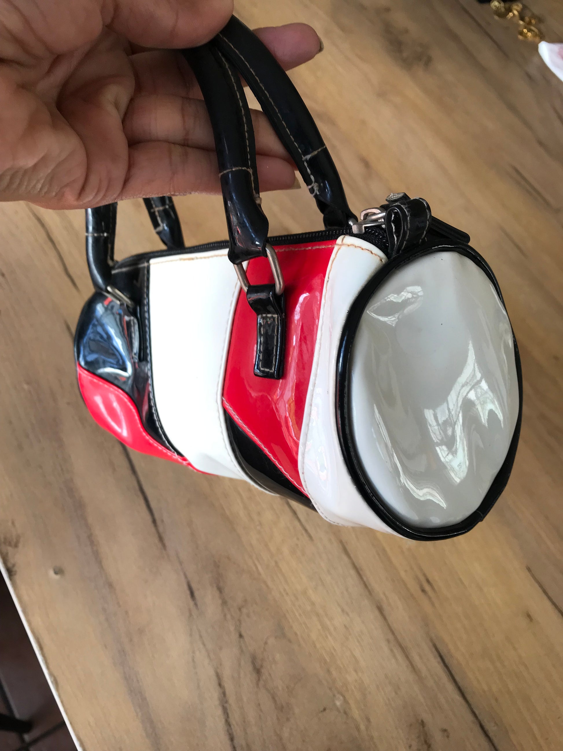 Mini Bowler bag red white black