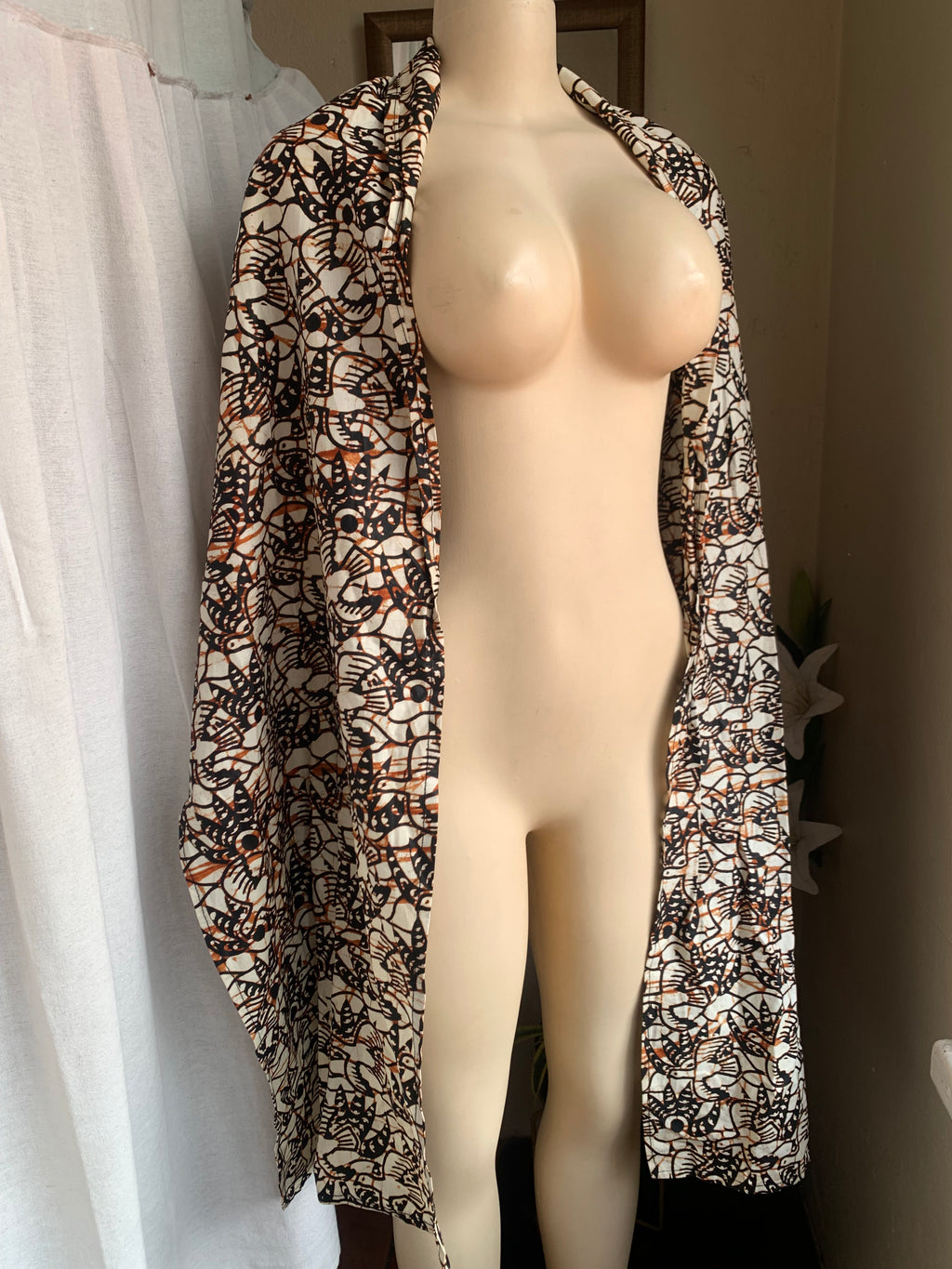 Brown African print cotton shawl ,,,