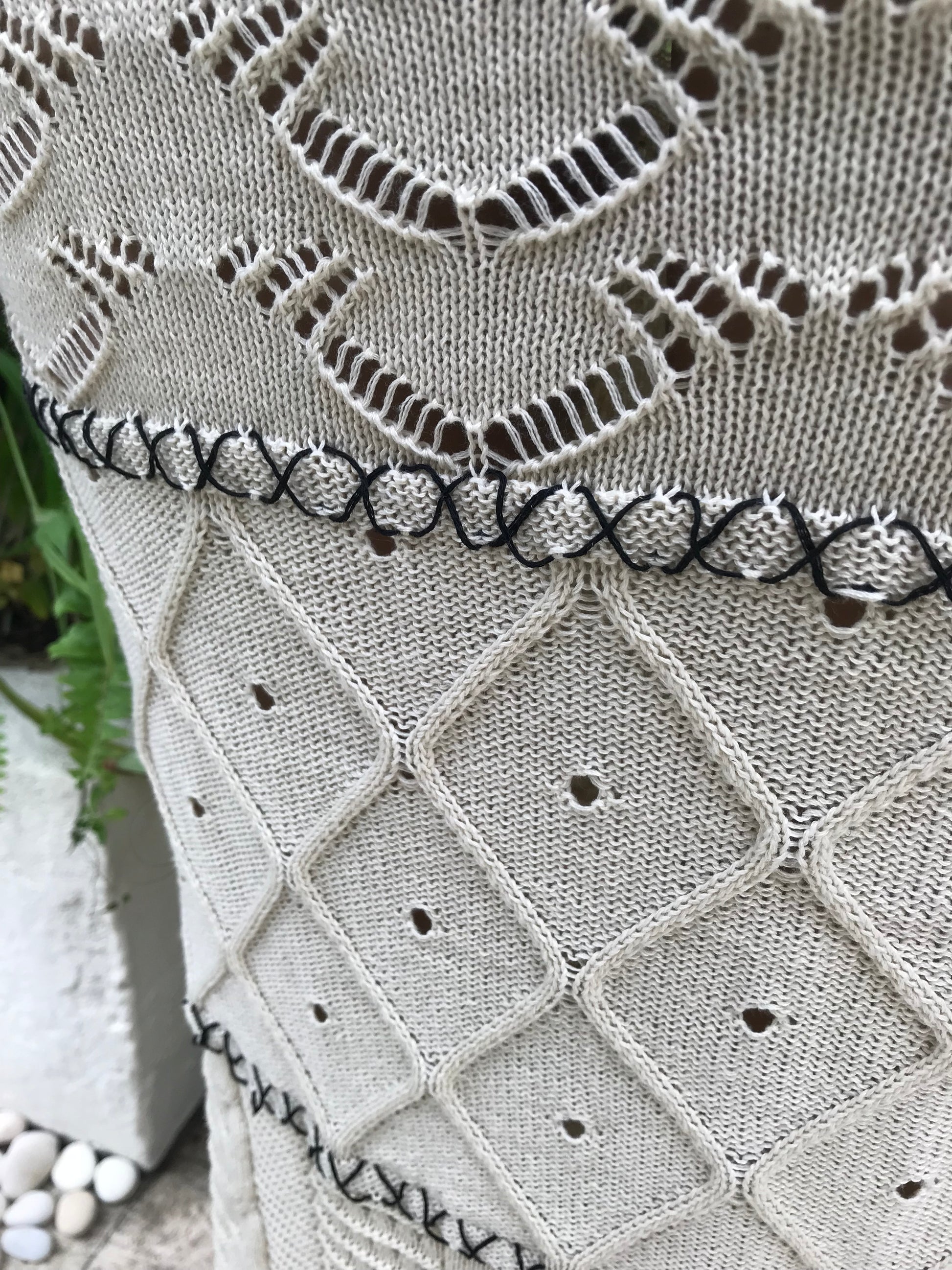 cream black spaghetti knit maxi dress.  1 size