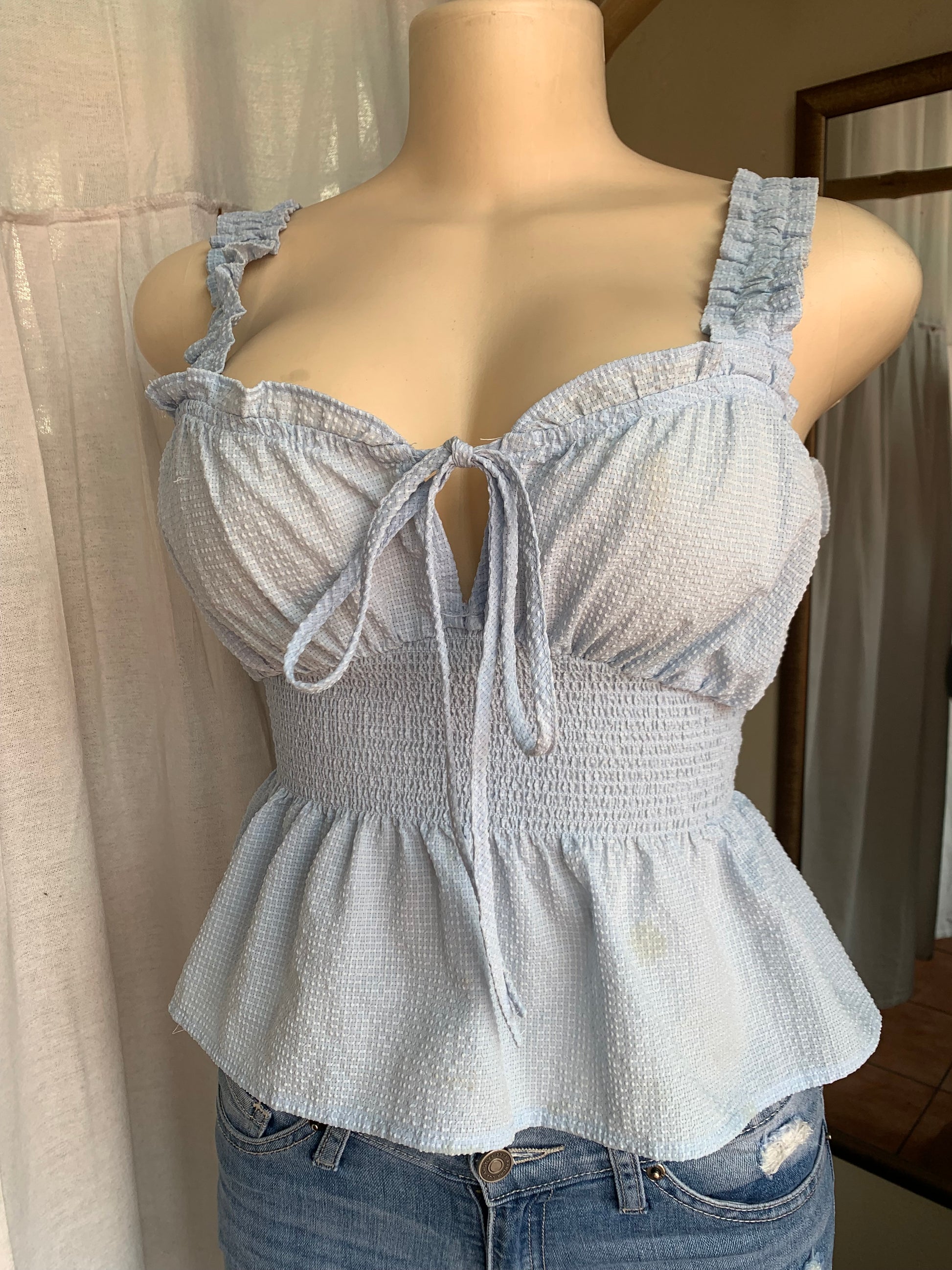 Baby blue front tie style cami top … s