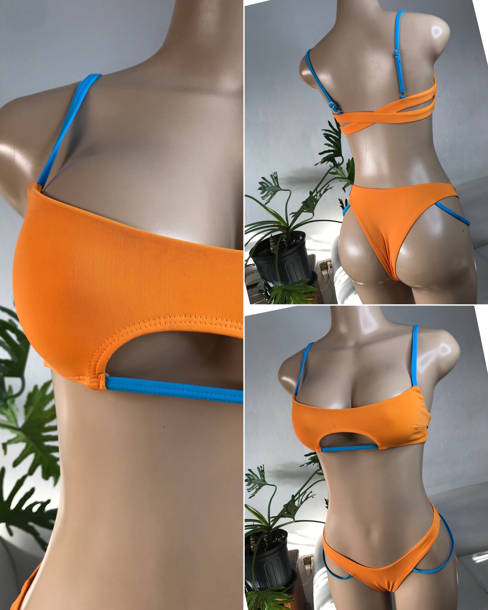 Iconic swim orange blue bikini • S