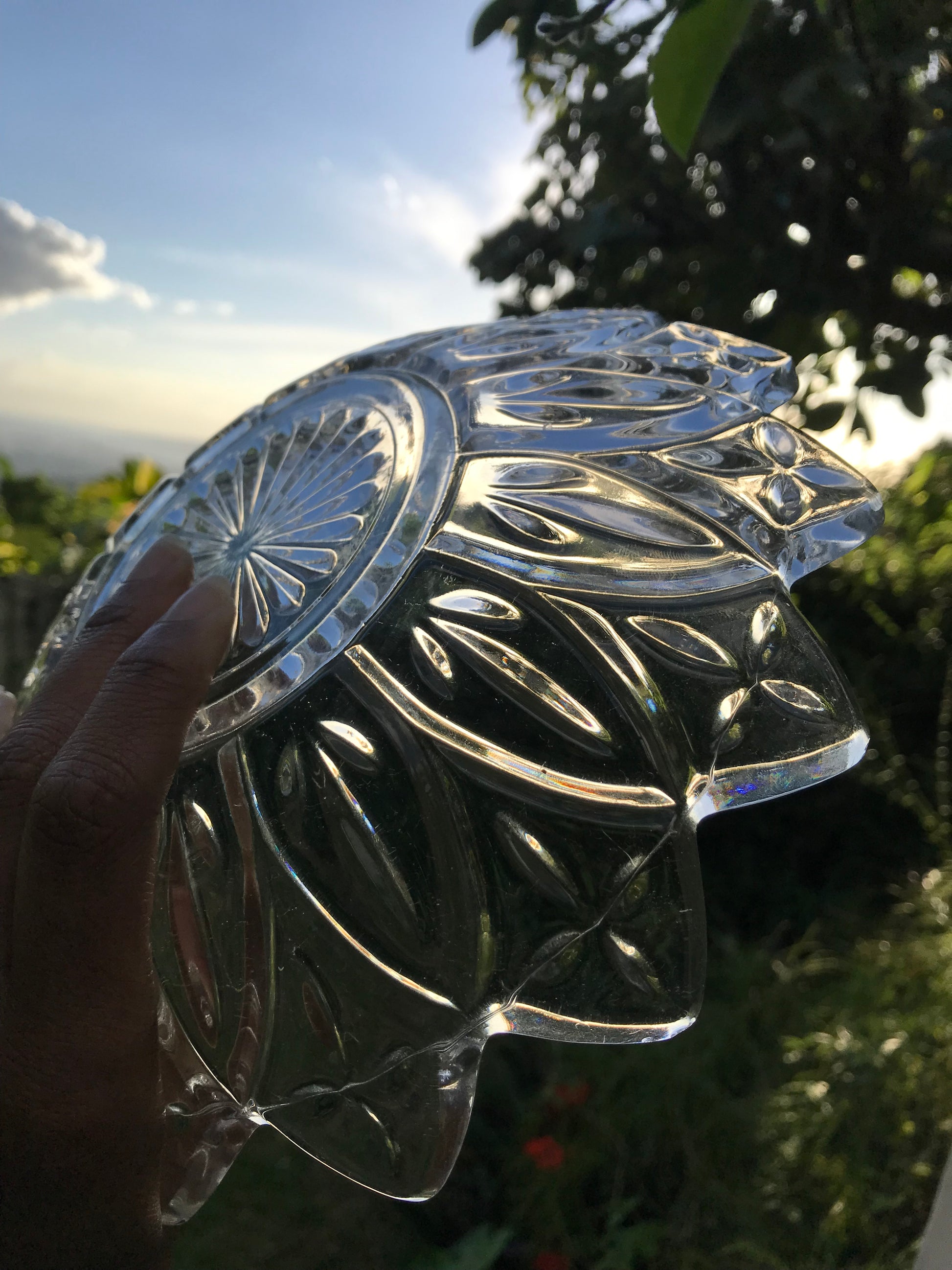 Vintage lotus flower glass dish large +++ 8.5 inch dia