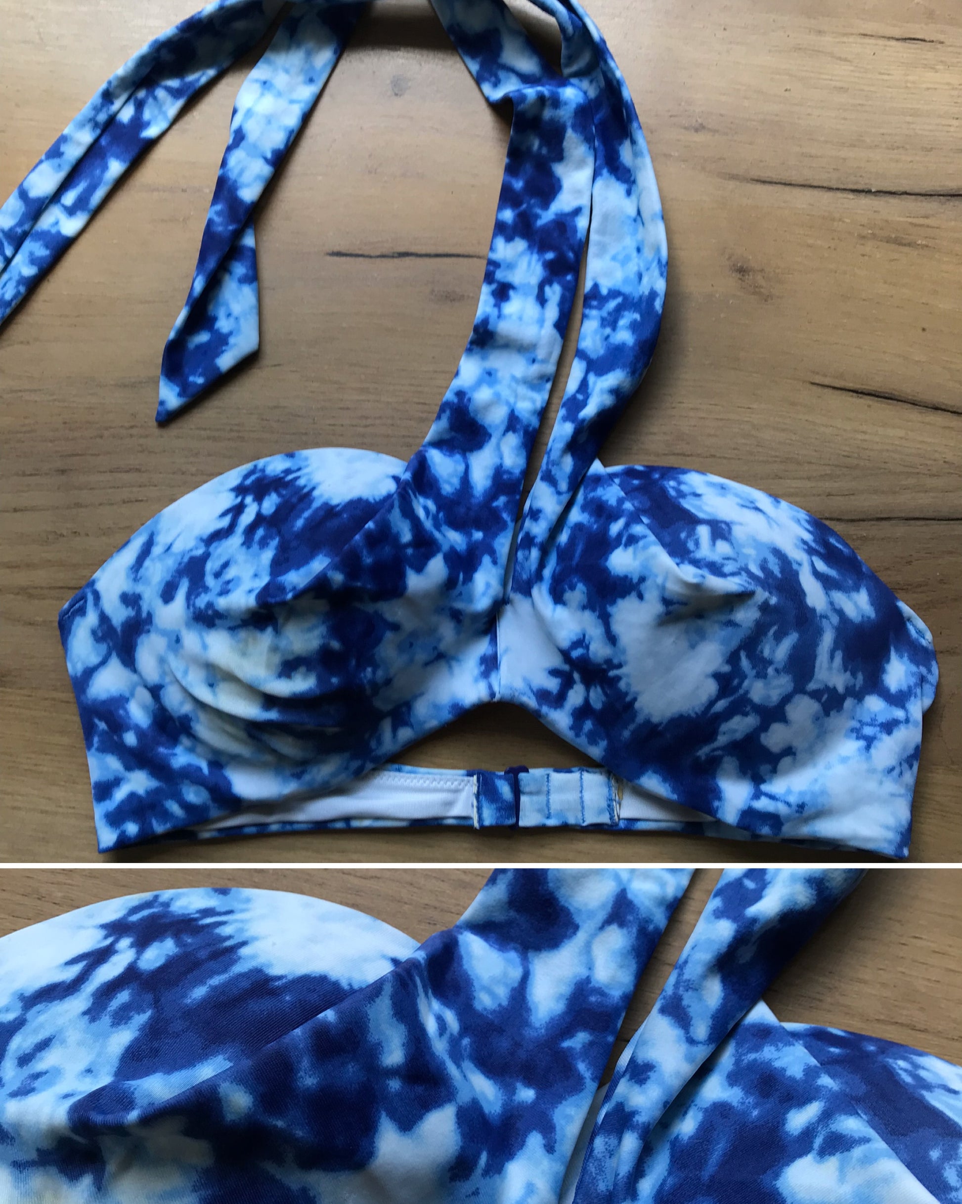 bikini top padded blue white. s