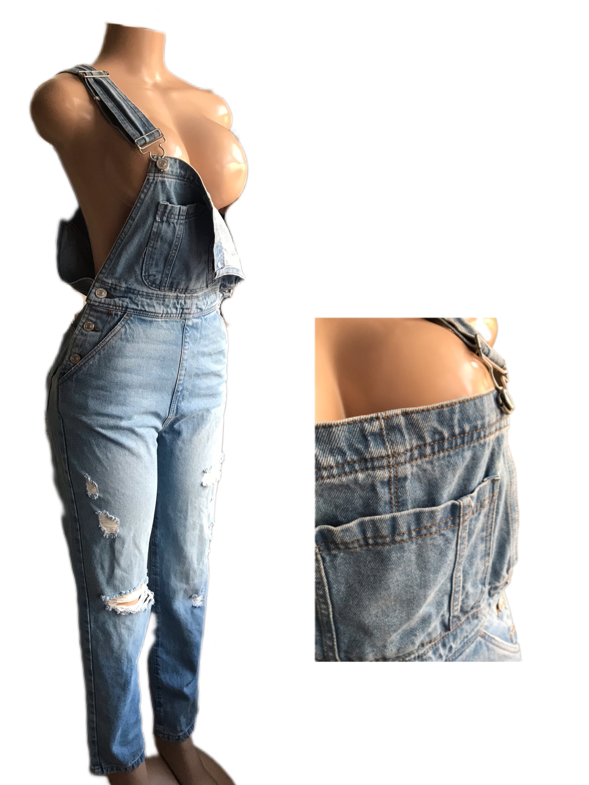 long distressed overalls  ... /xs