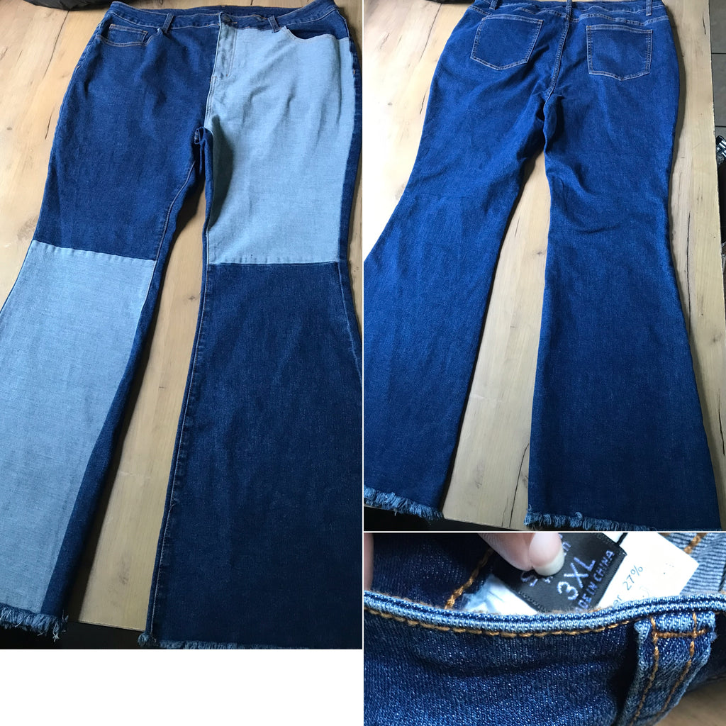 patch flare jeans unworn ::: 3X stretch