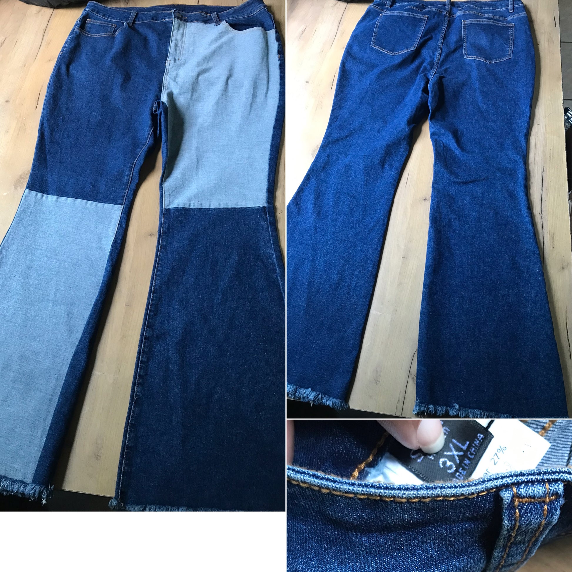 patch flare jeans unworn ::: 3X stretch