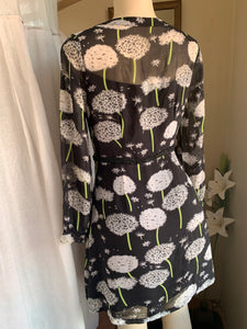 Dandelion printed sheer black shirt dress M