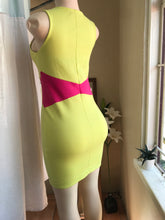 Load image into Gallery viewer, 60s mod style color block professional dress, pink and lime green. S lll
