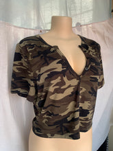 Load image into Gallery viewer, Camo slinky crop top with bottom down neckline … Mlll
