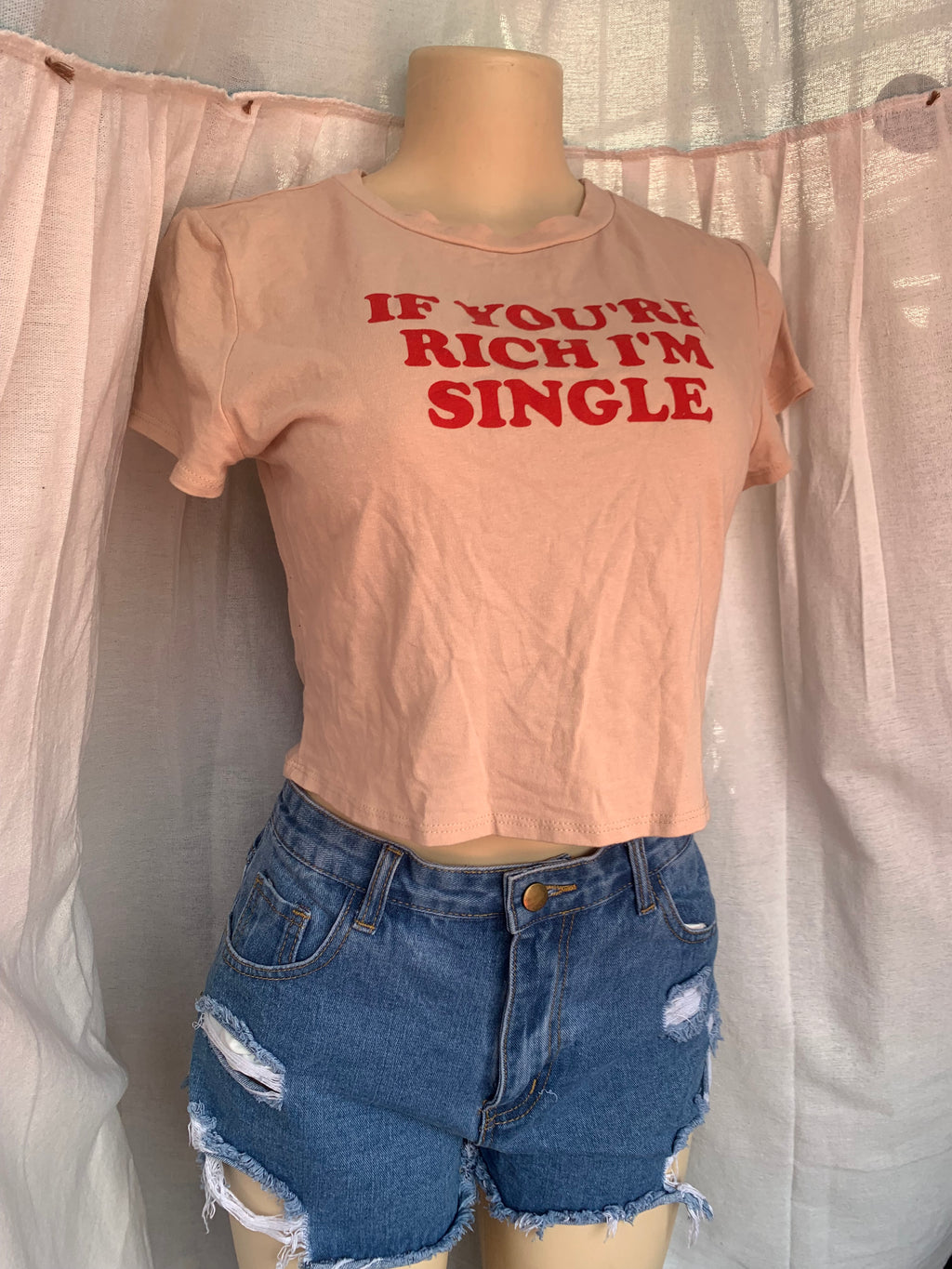 Beige 'if you're rich' slinky graphic tee … S ;;;
