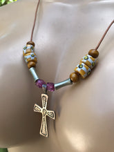 Load image into Gallery viewer, ĺll New / Refurbished beaded leather necklace *** sterling cross (TNJ original)
