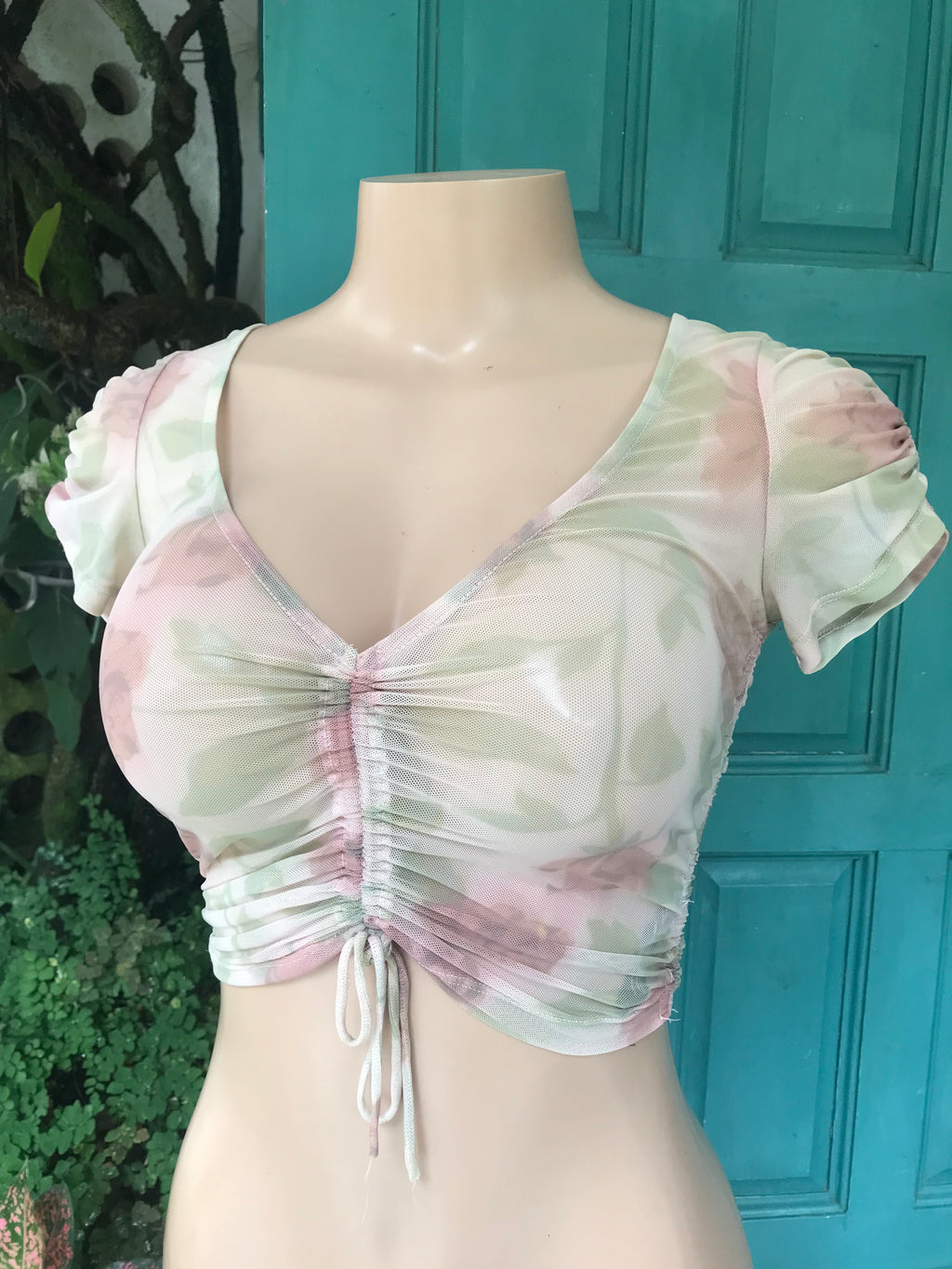 Urban Outfitters mesh ruche nude colors crop top xs/s