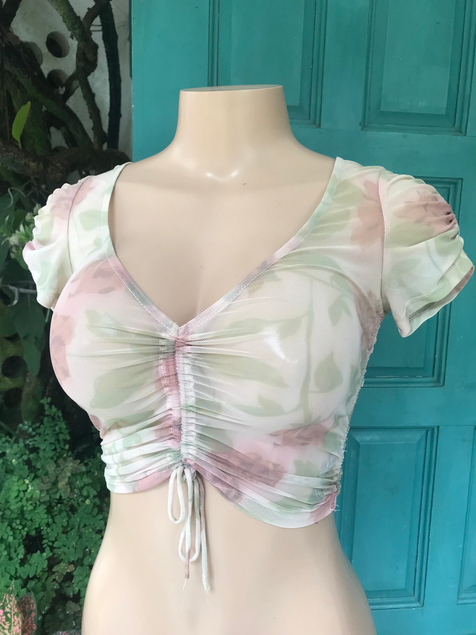 Urban Outfitters mesh ruche nude colors crop top xs/s