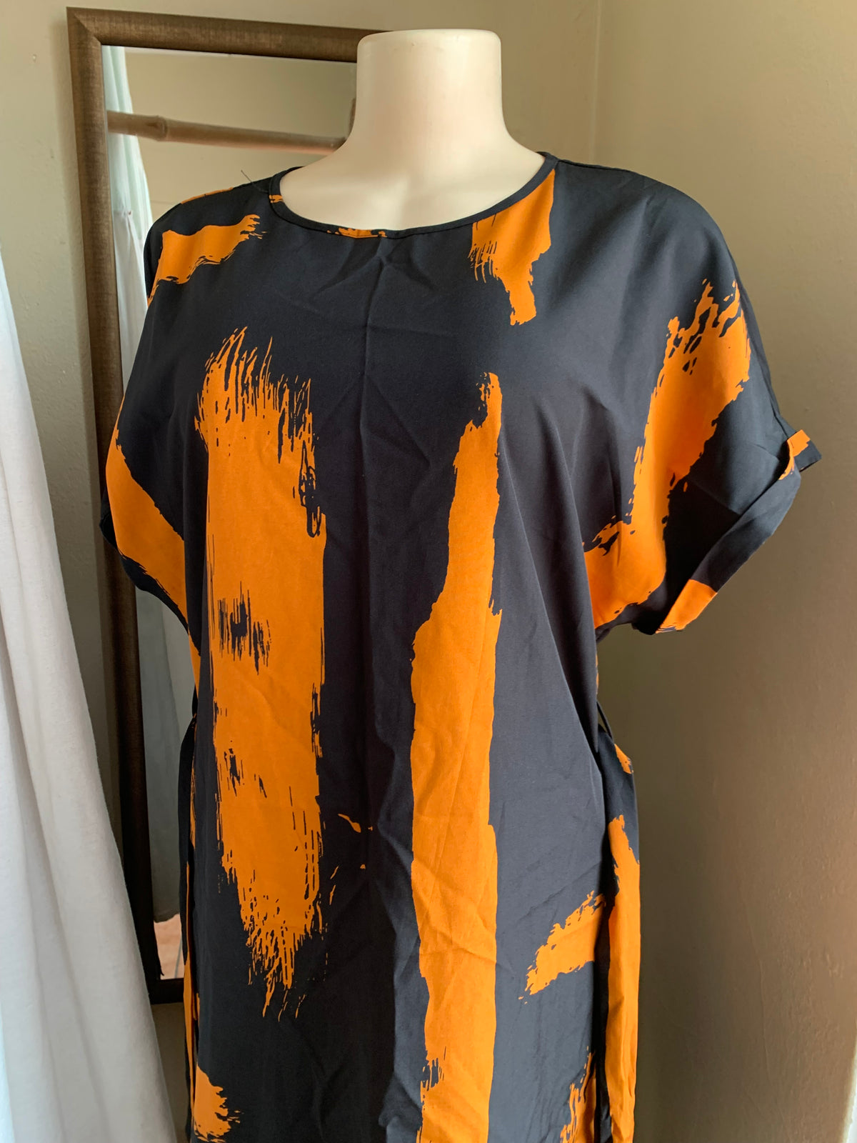 Orange+Black shirt dress L/XL