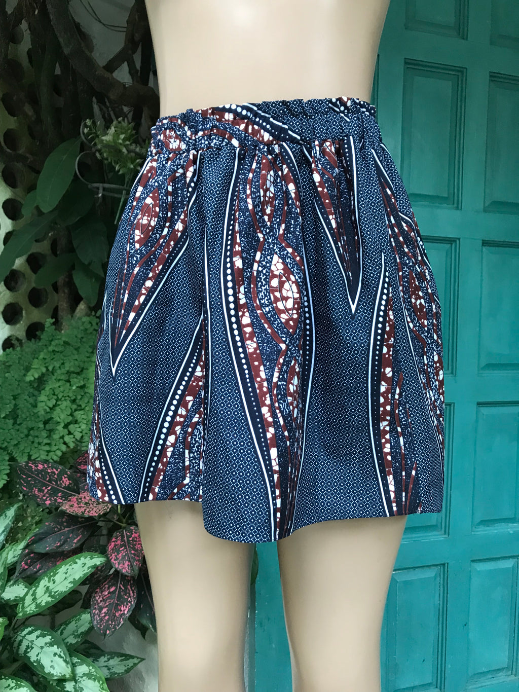 Navy African print balloon skirt organic