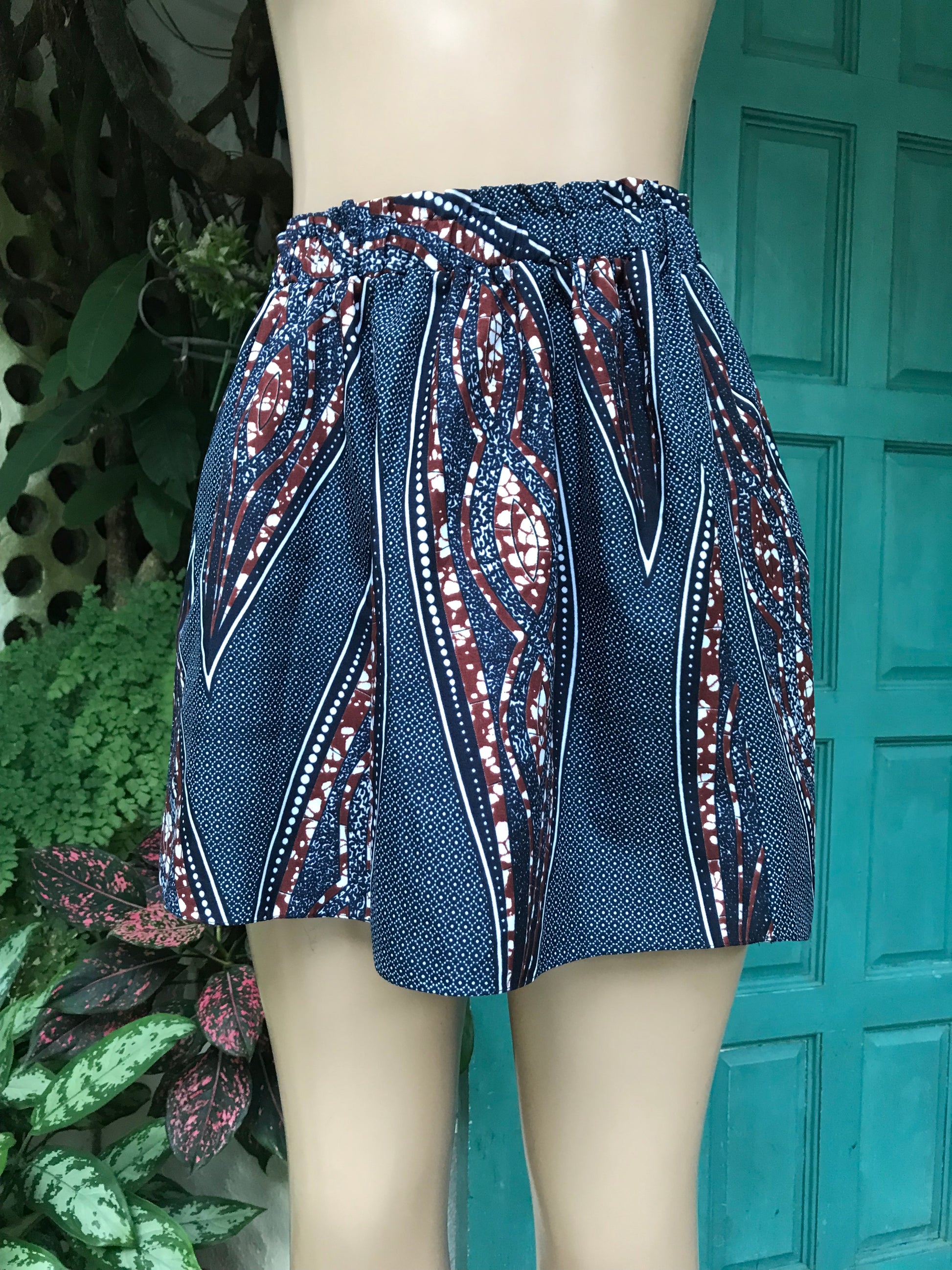 Navy African print balloon skirt organic