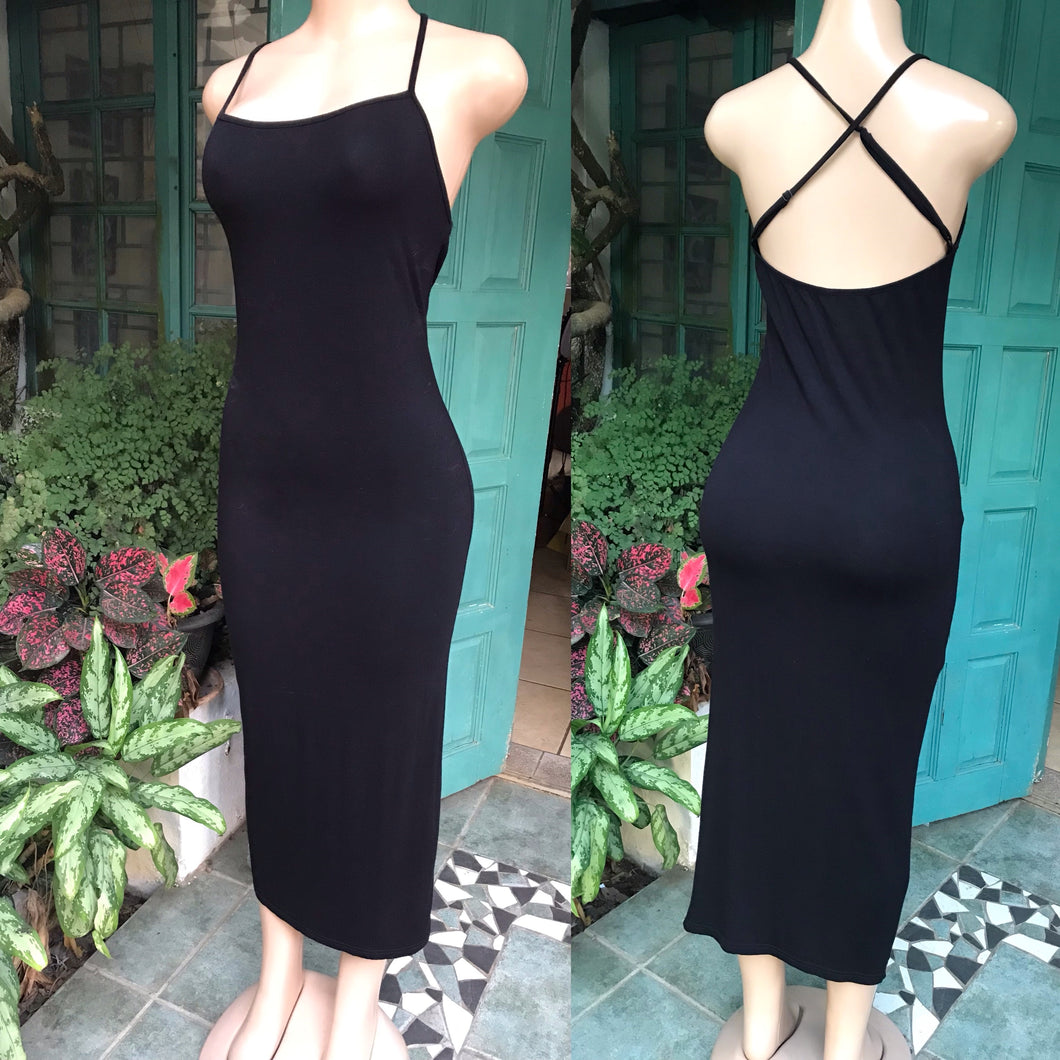 black midi dress soft cross back spaghetti m