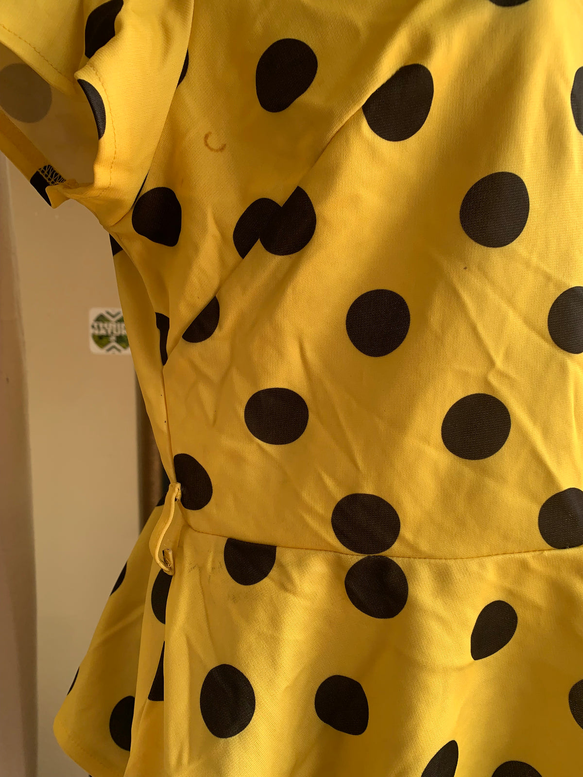 yellow black polka peplum blouse … /XL